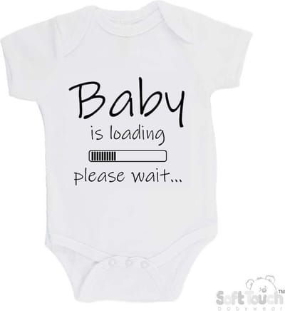 100% katoenen Romper "Baby is loading please wait..." Unisex Katoen Wit/zwart Maat 62/68