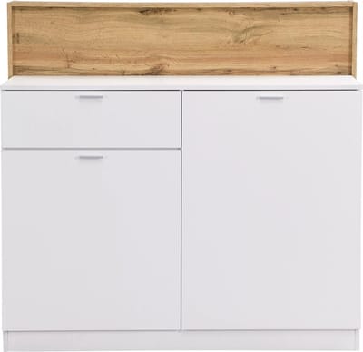 Vente-unique Barmeubel met 2 deurtjes en 1 lade van MDF - Wit en naturel - LAMONIA