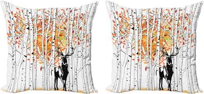 ABAKUHAUS Decoratieve kussenhoes met hertenmotief, 2 stuks, bom blader wildernis, 45x45 cm, oranje, groen en wit