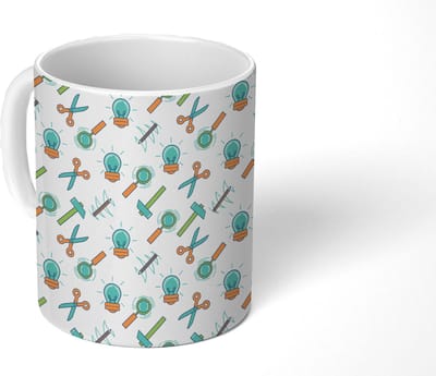 Mok - Koffiemok - Schaar - Potlood - Patronen - Mokken - 350 ML - Beker - Koffiemokken - Theemok