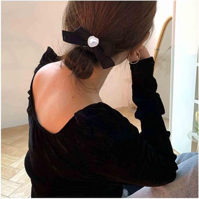 Boog Haarclips - Haaraccessoires Vrouwen - Paardenstaart Houder - Fluwelen Satijn Lint - 111 x 61 cm - Zwart