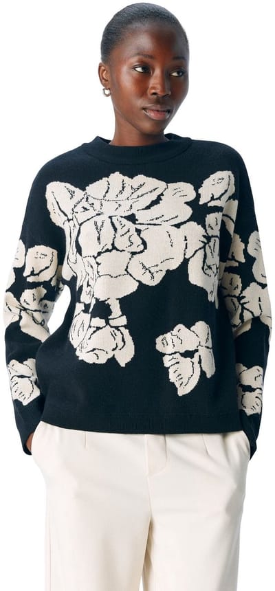 Object Objray Lo L/s Knit Pullover Aop Truien & vesten Dames - Sweater - Hoodie - Vest- Zwart - Maat S