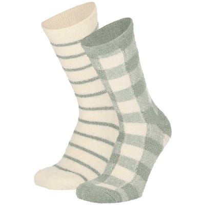 Apollo - Bedsokken dames - Groen-Beige - One Size - Slaapsokken - Fluffy sokken - Warme sokken - Bedsokken - Fleece sokken