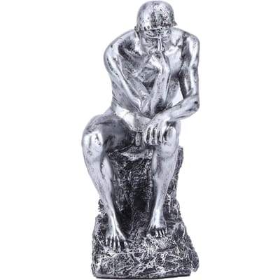Statue du Penseur Style Européen Résine Sculpture de Personnage Ornement Étagère Maison Bureau Argent gray