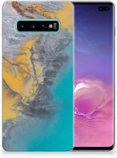 Samsung Galaxy S10 Plus TPU Siliconen Hoesje Marble Blue Gold