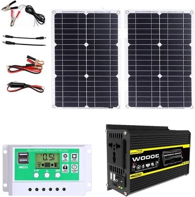 Zonne-energie Kit - Energie Omvormer - Off-grid Stroom - Met LCD Scherm - 300W Vermogen - Zwart