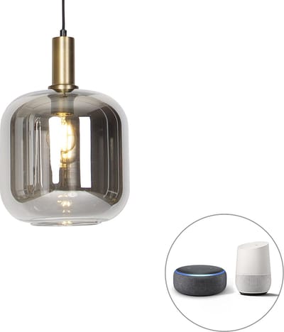 QAZQA zuzanna - Design Dimbare LED Smart Hanglamp incl. wifi met Dimmer - 1 lichts - Ø 25 cm - Zwart Goud - Woonkamer | Slaapkamer | Keuken