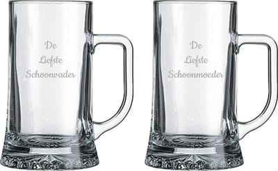 Gegraveerde bierpul 50cl De Liefste Schoonvader-De Liefste Schoonmoeder