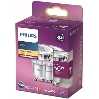 Philips LED 77427100 LED-lamp Energielabel F (A - G) GU10 Reflector 4.6 W = 50 W Warmwit (Ø x l) 5 cm x 5.4 cm 2 stuk(s)
