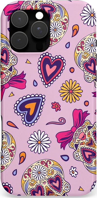 Casetastic Hoesje Geschikt voor Apple iPhone 16 Pro Max Magsafe - Stijlvolle Beschermende Duo-layer Case - Dia de los Muertos Doodshoofd Strik