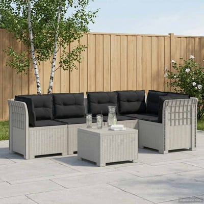 vidaXL - 5-Zits - Tuinbank - met - Kussens - Rattanlook - PP - Wit