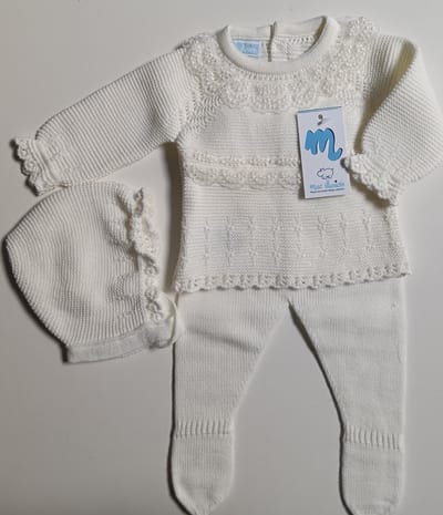 Mac Ilusion Gebreid Baby Pakje / dooppakje 3-dlg | 9820 | crudo/creme | Met Voetjes |Newborn | maat 50