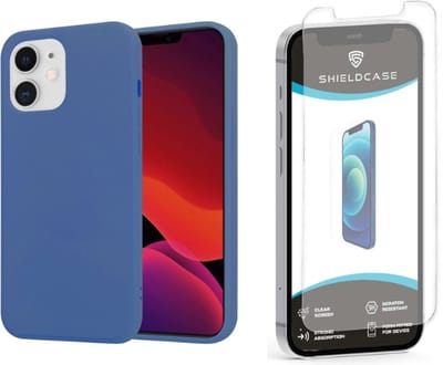 ShieldCase bundel Siliconen telefoonhoesje + Screenprotector - Geschikt voor Iphone 12 mini - Blauw - Stijlvolle silicone hoesje - Val en Krasbenstendige bescherming - Flexibel - Anti kras screenprotector- Gehard glas - Bescherming tegen krassen