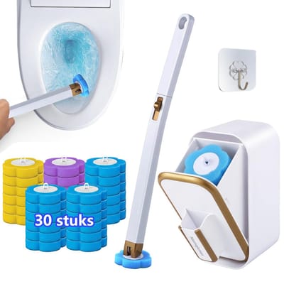Namajunas - Toiletborstel met houder - Wc borstel - Wc reiniger - Wegwerpbare toiletborstel navullingen 30 stuks - Verlengde steel en houder set voor toiletborstels voor badkamerreiniging, wastafels, badkuipen - 3 soorten geuren