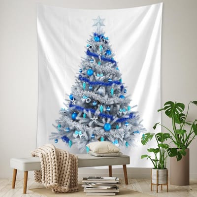 Blauwe Ster Kerstboom Wandtapijt Muurhanger Kerstfestival Boheemse Stijl Hekserij Psychedelische Huisdecoratie 95x70CM