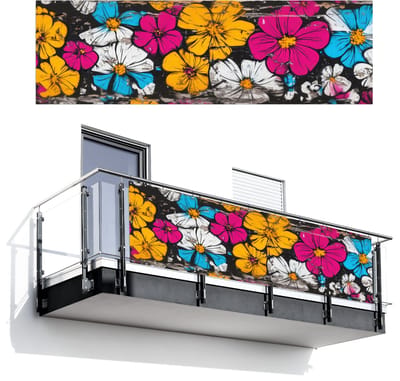 Balkonscherm 300x95 cm - Balkonposter Street Art - Bloemen - Mix - Balkon scherm decoratie - Balkonschermen - Balkondoek zonnescherm