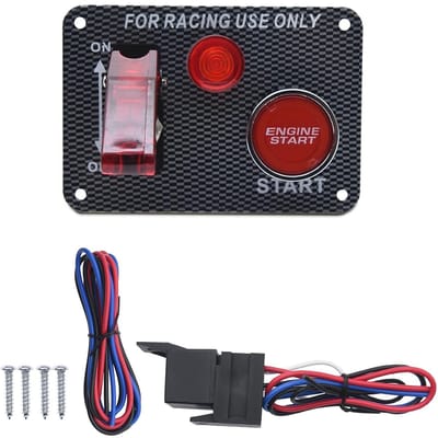 12V Schakelaar Paneel - Motor Startknop - Auto Aanpassen - Koolstofvezel Voorplaat - 12.5 x 6.5 cm - Rood