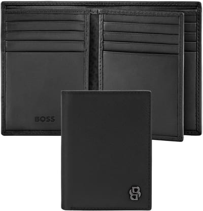 HUGO BOSS Leren kaarthoes Double B Card Case Saffiano Black zwart