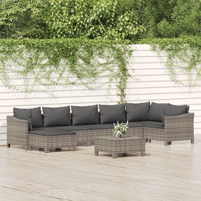 vidaXL - 8-delige - Loungeset - met - kussens - poly - rattan - grijs