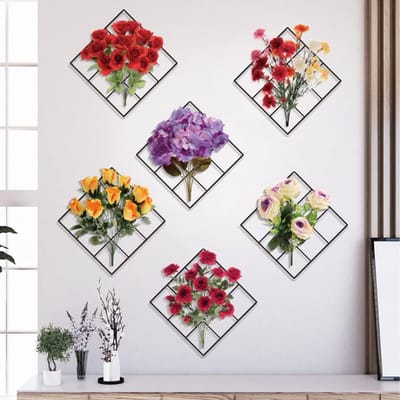 Vibrant 3D Effect Muurstickers van Rozen en Tulpen met Groene Bladeren voor Slaapkamer, Woonkamer en Keuken - Set van 6 (31x31cm)