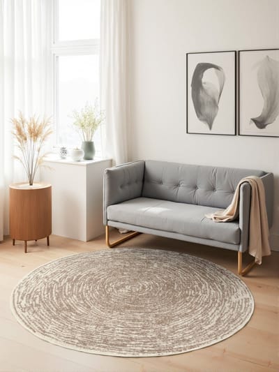 Flycarpets Gloria Rond Laagpolig Vloerkleed - Beige - Ø 120 cm rond