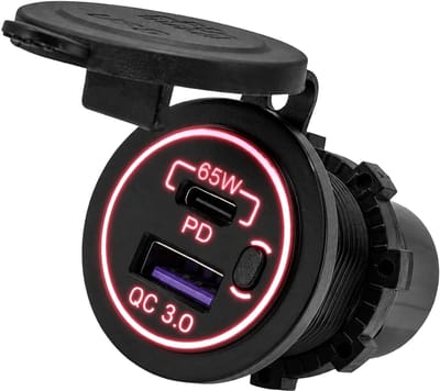 ProRide 12-24V USB/USB C Autolader 2 Poorten Inbouw - 65W QC3.0 - Snellader - Rood - USB Stopcontact