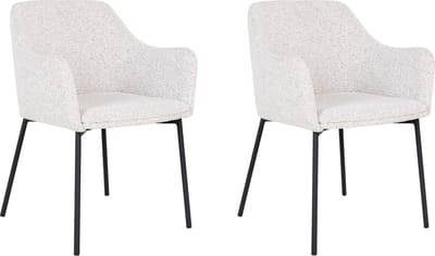 QUVIO Witte eetkamerstoelen Lima - Eetkamerstoel - Eetkamer stoelen - Eetkamerstoel met armleuning - Bouclé - Staal - Wit - Set van 2