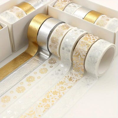 Gouden Folie Washi Tapes met Bloemenpatronen - Verrijk Uw Knutselprojecten met een Vleugje Verfijning!
