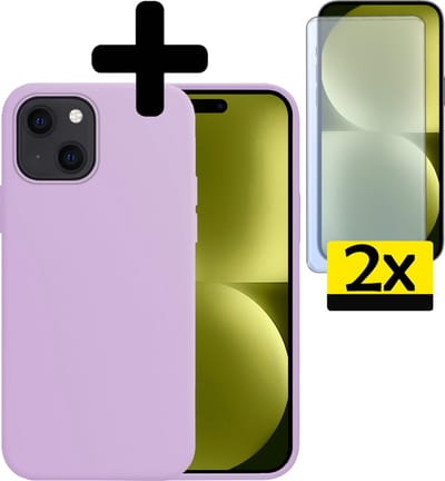 Hoesje - Met 2x Screenprotector - Geschikt voor Apple iPhone 15 - Sterk & Shockproof - Back Cover - Siliconen Case - Telefoon Hoes - Telefoonhoesjes - Lila
