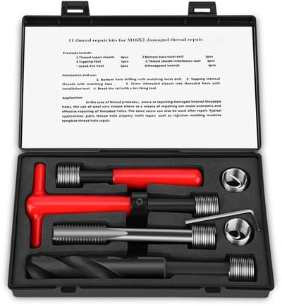 Allecto - Draadreparatieset - 11-delige gereedschapset - Draadherstel - RVS materiaal - Draadreparatie - Geschikt voor M16x2 - Kleur van set: zilver