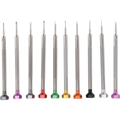 10 stuks Miniatuur Schroevendraaierset Aluminium Roestvrij Staal Kruiskop Platkop Horloge Reparatie Schroevendraaierset voor Horloges Sieraden gray