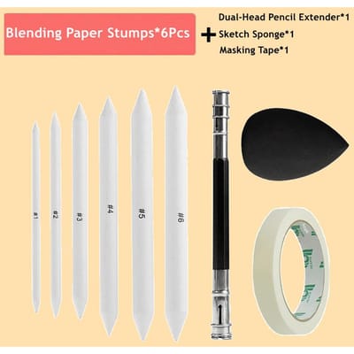 Blending Stumps en Tortillions Papierkunstblenders Schuurpapier Puntenslijper Pointer voor kunstenaar Houtskool Schets Tekengereedschap white