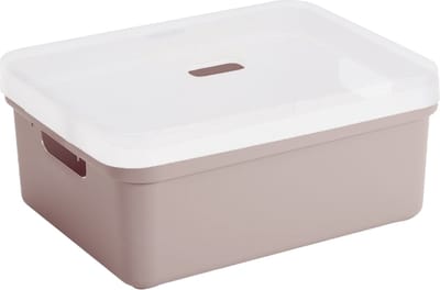 Sunware opbergbox mand kist - 24 liter - roze - kunststof - met transparante deksel - 45 x 35 x 18 cm - Sigma serie