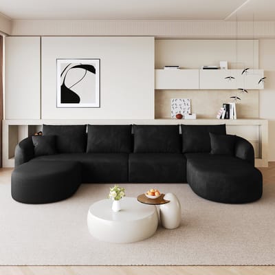 OKWISH U-Bank 336 Cm - Modulair Zonder Montage - Ruimtebesparend Voor Woonkamer Of Slaapkamer - Stof - Zwart