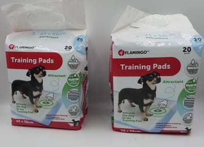 2 X Famingo zindelijkheidsdoeken 20 st 45 x 35 cm smal met attractant (lokmiddel) 5 lagen, antilekbodem, sealed boorden, quick dry 30 seconden, zeer goed absorberend