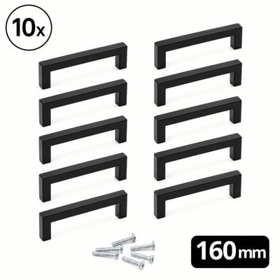 10X Handgrepen Zwart RVS - Boormaat 160mm - Greepjes - Handgreep - Handgrepen keukenkastjes - Handvatten - Meubelgreep Zwart - Handgrepen voor deurtjes - LxBxH 171/12/35 mm
