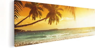 Artaza Canvas Schilderij Zeezicht - 60x20 cm - Wanddecoratie Woonkamer - Muurdecoratie Strand - Kamer Accessoires Palmbomen
