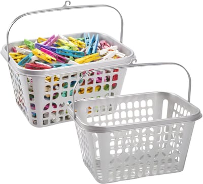 Plasticforte Knijpermandje - 2x - zilver - 20 x 25 cm - kunststof - wasknijpertasje/knijperzak