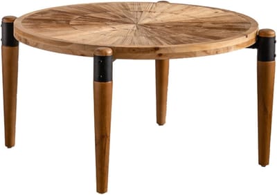 Houten Salontafel - Ronde Tafel - Woonkamer Meubel - Massief Hout Constructie - 92 Cm Diameter - Natuurlijk Bruin