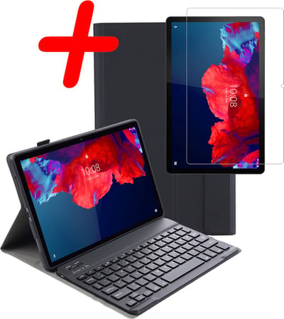 Hoes Geschikt voor Lenovo Tab P11 - Met Screenprotector - Toetsenbord Case - Keyboard Book Cover - Hoesje - Zwart
