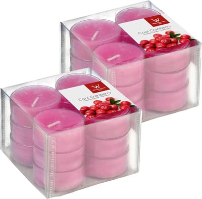 Trend Candles geurtheelichtjes/waxinelichtjes - 24x - cranberry geur - 4 branduren -transparante cup
