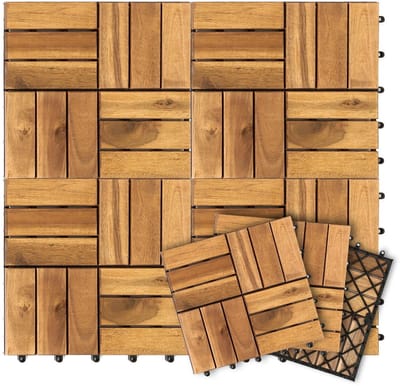 Houten Balkon Tegels - Kliktegels Acaciahout - Terras Verfraaien - Drainage Systeem - 30 x 30 cm - Natuurlijk Hout