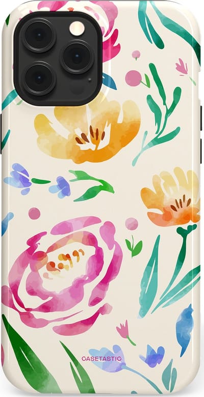 Casetastic hoesje geschikt voor Apple iPhone 12 Pro Max - MagSafe - Dubbellaagse bescherming - Aquarel serenade - Fashion Case - Wit Mintgroen Crème Lichtroze