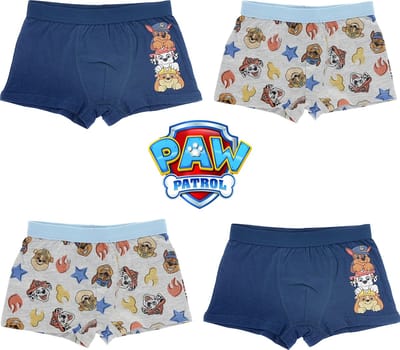 PAW Patrol Boxershort - Set van 4 - Blauw + Grijs/Lichtblauw - Maat 110/116