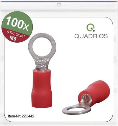 Quadrios 22C442 Ringkabelschoen Dwarsdoorsnede (max.): 1.5 mm² Schachtdiameter: 5.3 mm Deels geïsoleerd Rood 1 set(s)