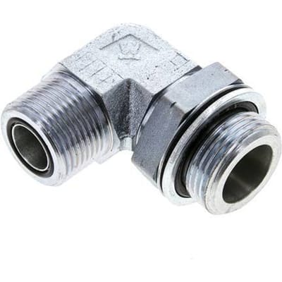 UN 1-3/16''-12 x G 1'' Buitendraad Verzinkt Stalen L-Fitting 90graden ORFS 315 Bar - Hydrauliek - FL2E-M-EZE-103U-100G-O