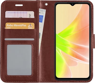 Hoesje - Met Pasjeshouder - Geschikt voor OPPO A17 - Luxe Bookcase Portemonee - Flip Case - Kunstleer Book Case - Flipcase - Book Cover - Walletcase - Portemonneehoes - Bruin