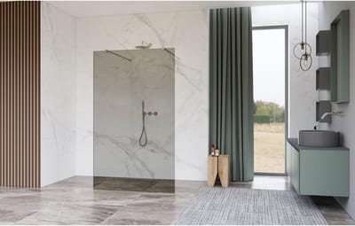 FugaFlow Eccelente Vetro Vrijstaande inloopdouche badkamer - 100x200cm - Rookglas - antikalk - 8mm veiligheidsglas - met wandarmen - Chroom -