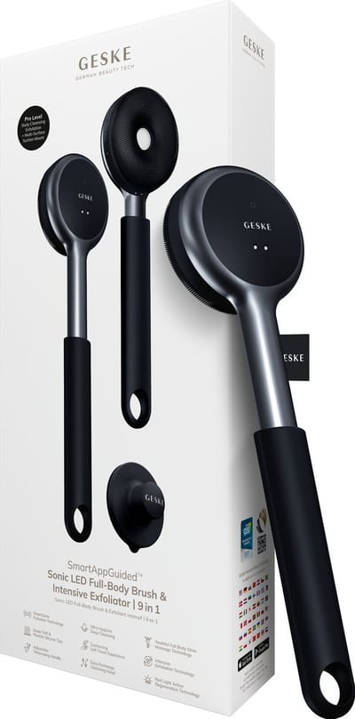 GESKE LED Sonic Full-Body Brush | 9 in 1 | Reinigingsborstel en exfoliator met led | Met SmartSonic-pulsaties | Dieptereiniging en massage | Ruwe huidverwijderaar | Verstelbare handgreep