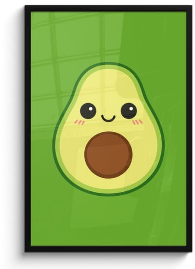 Poster in lijst - Fotolijst 60x90 cm - Posters - Avocado - Groen - Speels - Posterlijst zwart - Decoratie - Wanddecoratie woonkamer - Muurdecoratie slaapkamer
